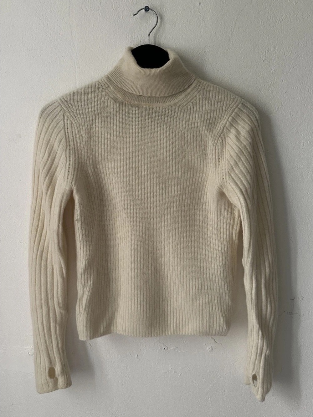 ba&sh Wool Alpaca Turtleneck Sweater XS Cream Rib Knit Thumb Hole